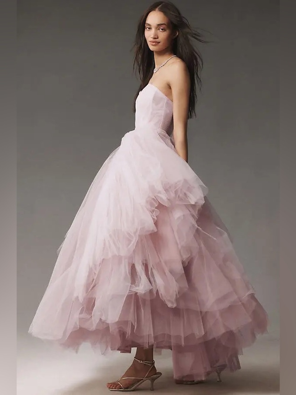 Mac Duggal Strapless Bustier Twist Top Ruffle Ballgown Porcelain Pink NWT - Picture 5 of 8